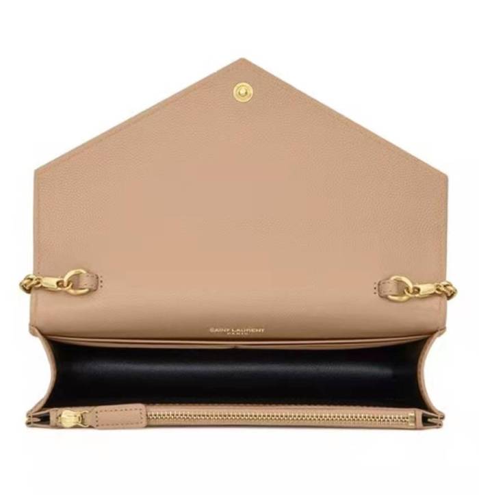 Saint Laurent Envelope Bag Gold Label Logo One Shoulder Messenger Bag Women's Dark Beige