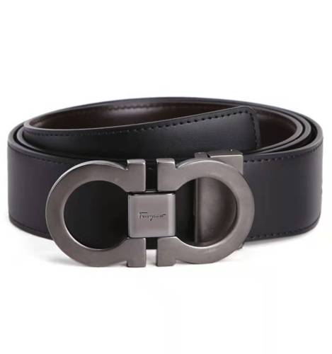 Ferragamo gun color matte texture smooth leather belt belt gun color width 3.5cm