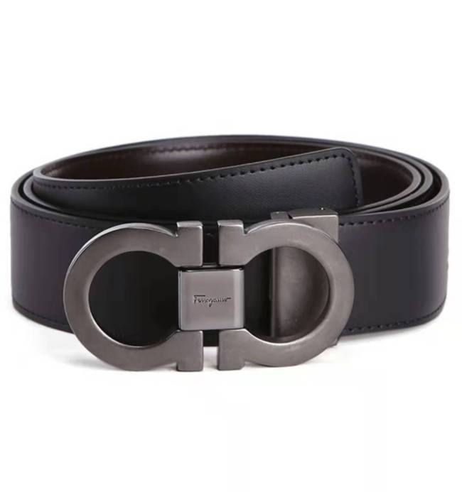 Ferragamo gun color matte texture smooth leather belt belt gun color width 3.5cm