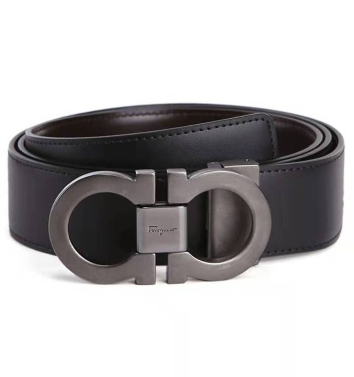 Ferragamo gun color matte texture smooth leather belt belt gun color width 3.5cm
