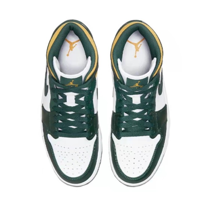 Air Jordan1Mid Retro Basketball Shoes White Green Yellow Seattle SuperSonics