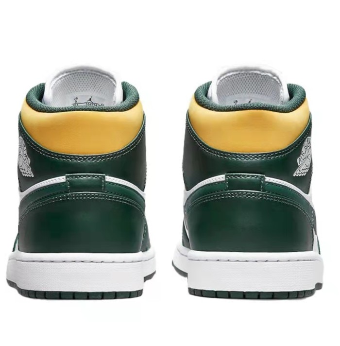 Air Jordan1Mid Retro Basketball Shoes White Green Yellow Seattle SuperSonics