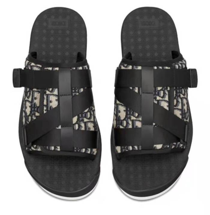 Dior Alpha Oblique Print Simple Slides Black