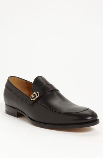 Gucci men's pure black leather shoes