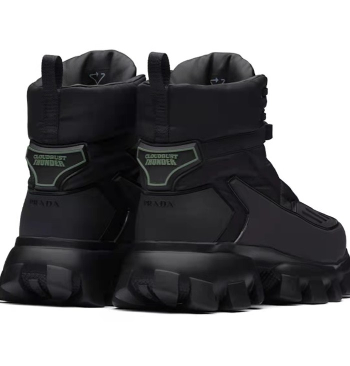 Prada Cloudbust Thunder three-dimensional stitching wear-resistant non-slip fashion running shoes black