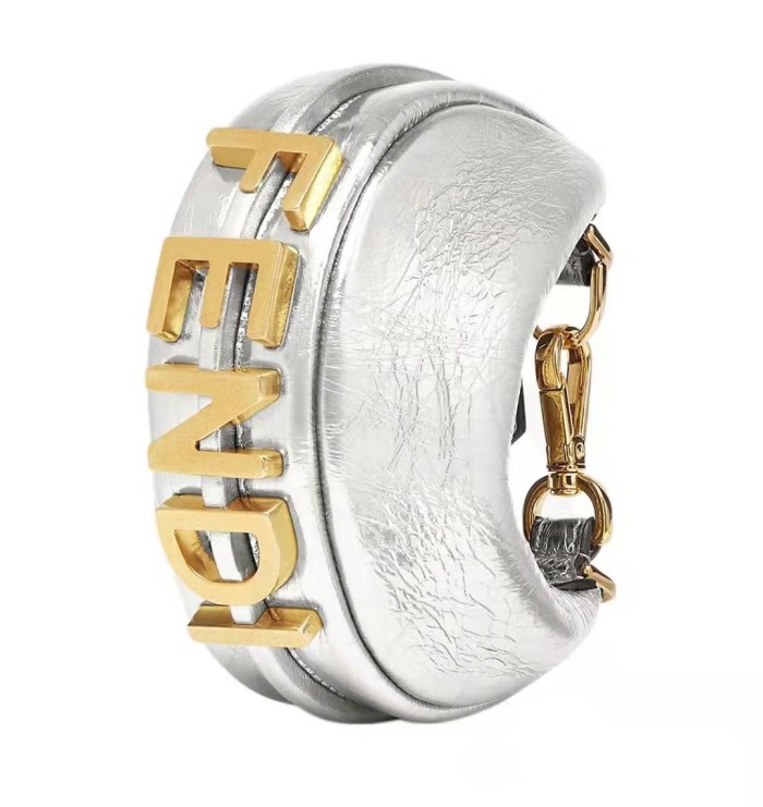 FENDI Fendi Fendigraphy Nano Gold Label Logo Buckle Wrist Bag Silver