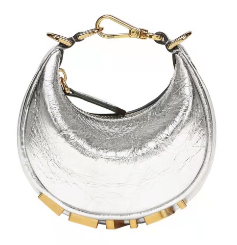 FENDI Fendi Fendigraphy Nano Gold Label Logo Buckle Wrist Bag Silver