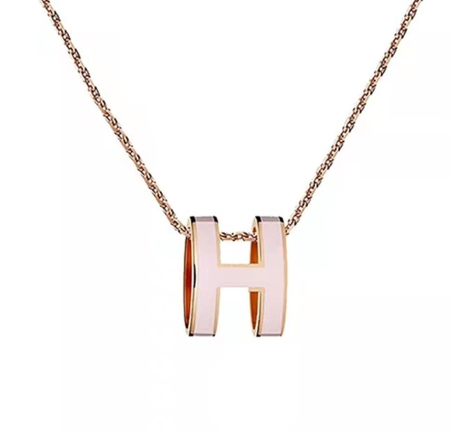 Hermes Pop H Necklace Women's Candy Powder Rose Dragée Rose Gold