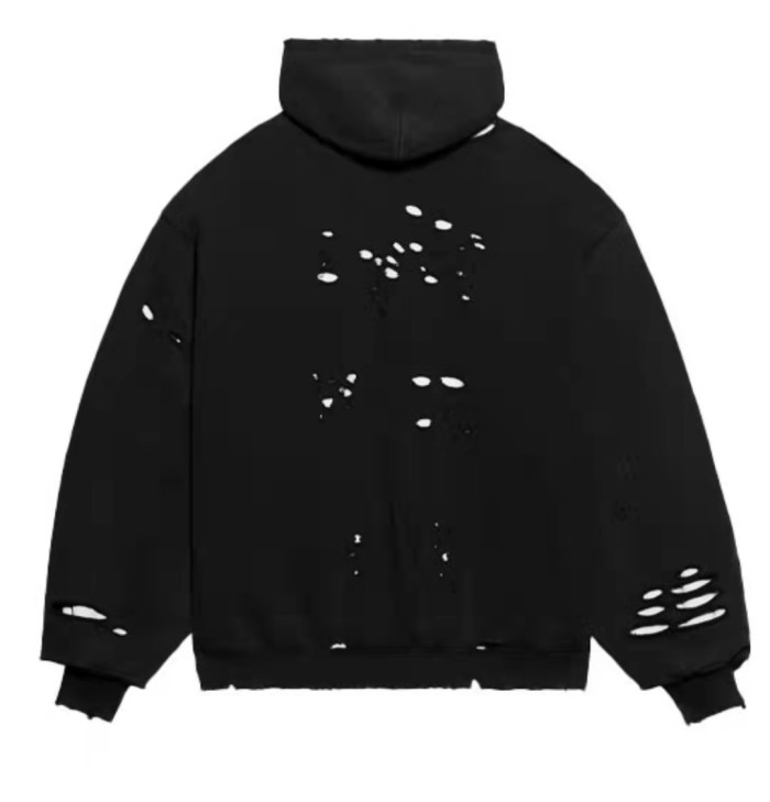 Balenciaga SS21 Destroyed Classic Hooded Ripped Sweatshirt Men's