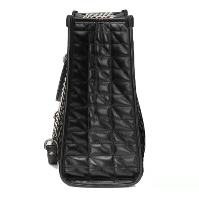 GUCCI Marmont Marmont Silver Logo Vertical Striped Twill Quilted Leather Large Capacity Tote