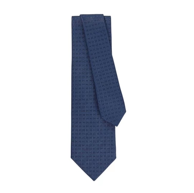 Hermes Letter H Full Print Tie Men's Indigo Blue