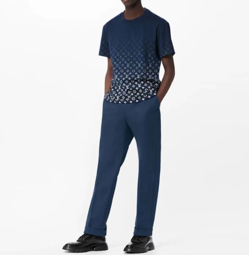 LOUIS VUITTON SS22 Monogram round neck gradient full print short-sleeved T-shirt men's blue