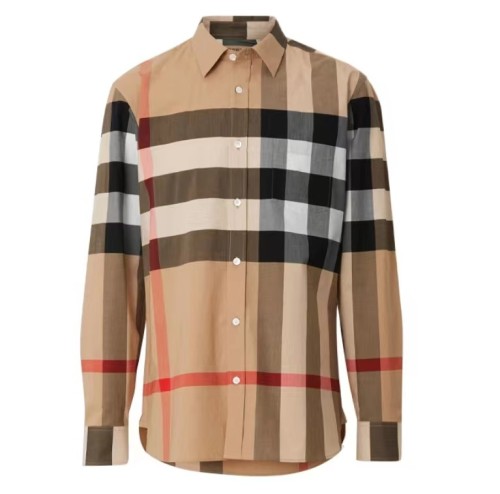 Burberry Classic Vintage Check Cotton Colorblock Casual Long Sleeve Shirt Men's Camel