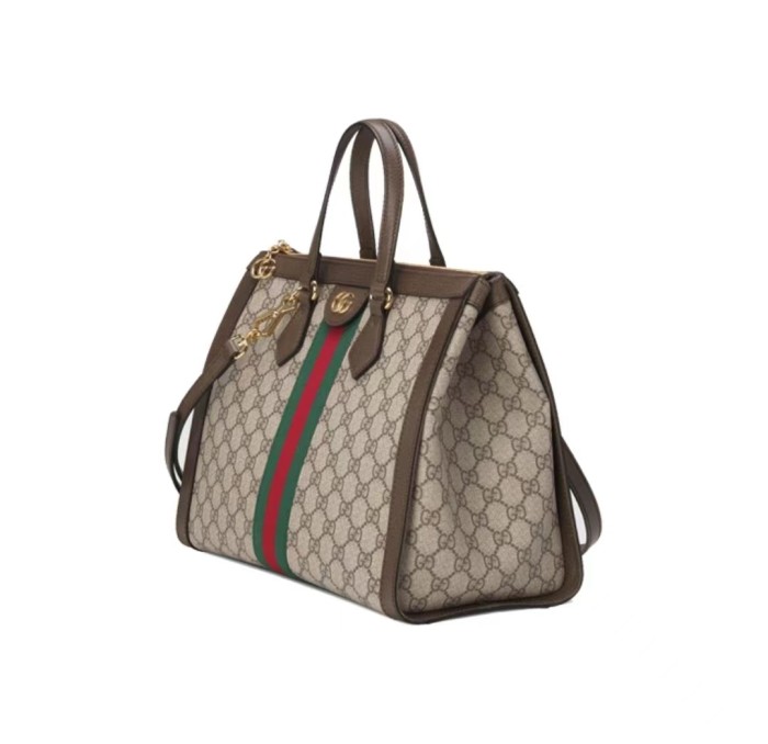 Gucci Ophidia Old Flower Logo Striped Webbing Canvas and Leather Tote Bag Shoulder Crossbody Handbag Medium Unisex