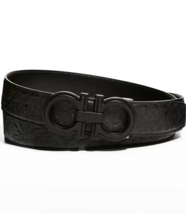 Ferragamo gun color matte texture smooth leather belt belt gun color width