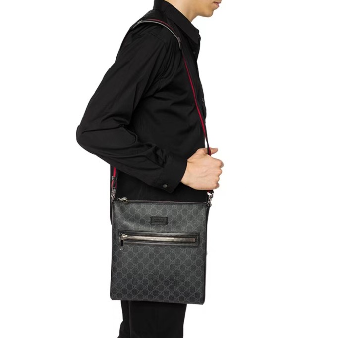 GUCCI Gucci old flower logo leather logo striped webbing shoulder strap canvas and leather messenger bag one shoulder crossbody bag