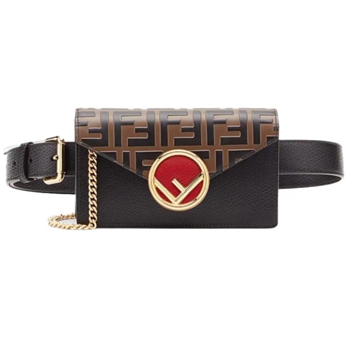 Fendi Kan I Gold Logo Presbyopic FF Embossed Colorblock Textured Belt Bag