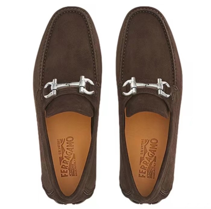 Ferragamo Gancini Calfskin Suede Sneakers Brown