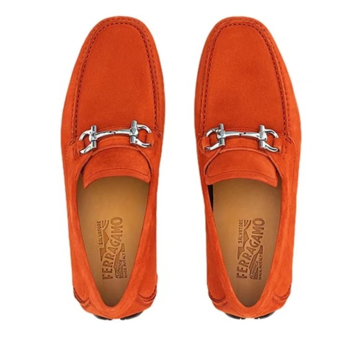 Ferragamo Gancini Calfskin Suede Sneakers Orange