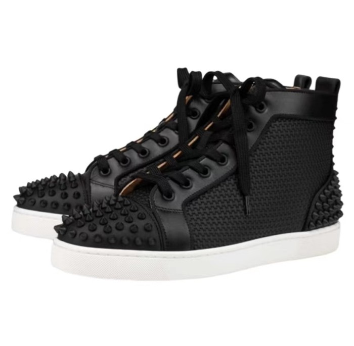 Christian Louboutin Lou Spikes Smooth Leather Sneakers Black