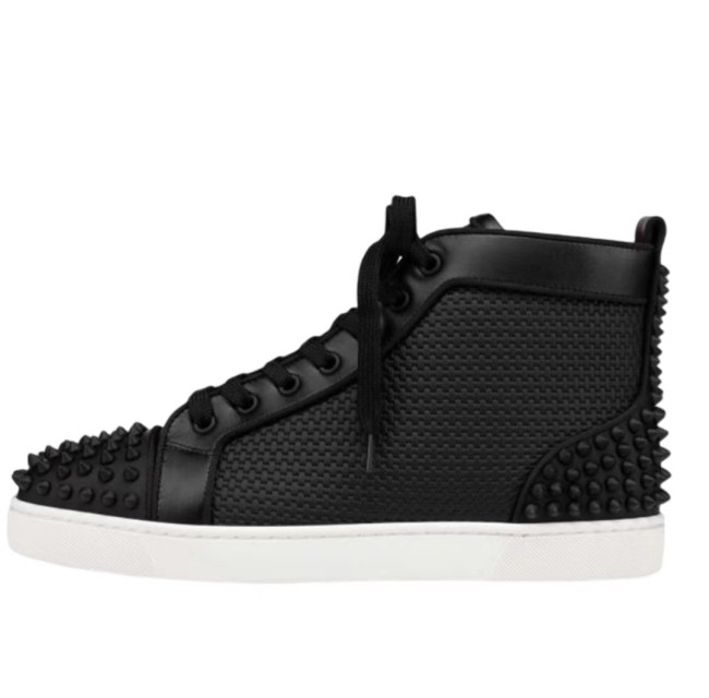 Christian Louboutin Lou Spikes Smooth Leather Sneakers Black