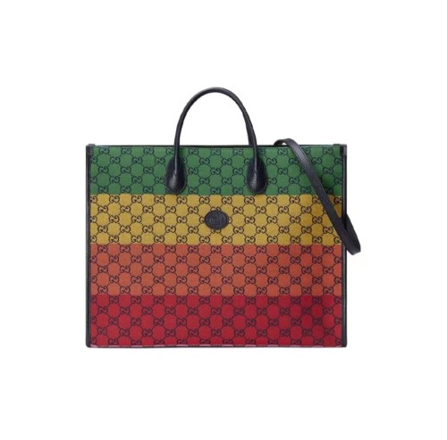 Gucci GG Multicolor Presbyopic Logo Leather Logo Canvas Panel Leather Tote Bag