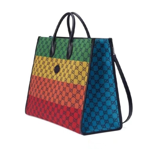 Gucci GG Multicolor Presbyopic Logo Leather Logo Canvas Panel Leather Tote Bag