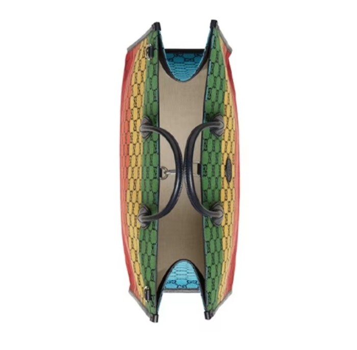 Gucci GG Multicolor Presbyopic Logo Leather Logo Canvas Panel Leather Tote Bag