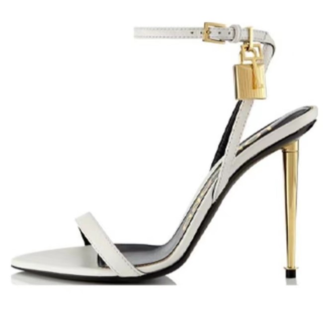 TOM FORD Glossy Leather Padlock Pointed Toe Sandals Women's