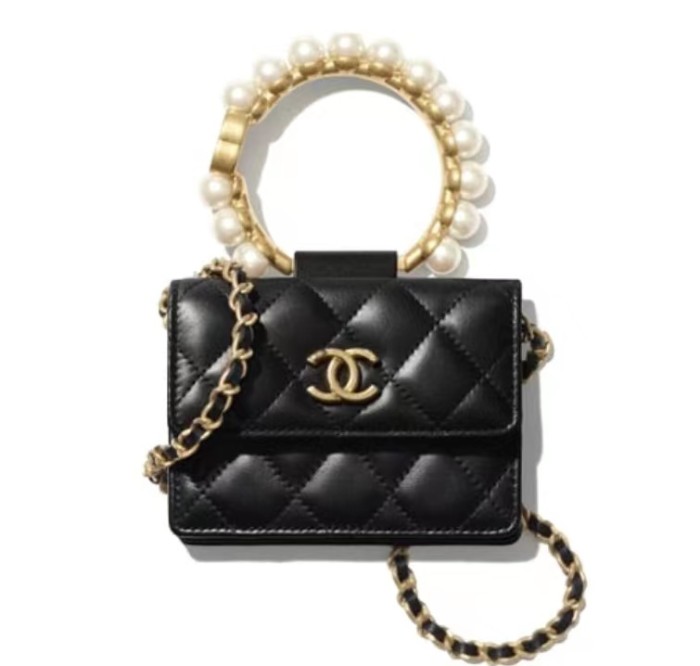 CHANEL Small Chain Classic Sheepskin Pearl Handle Crossbody Bag