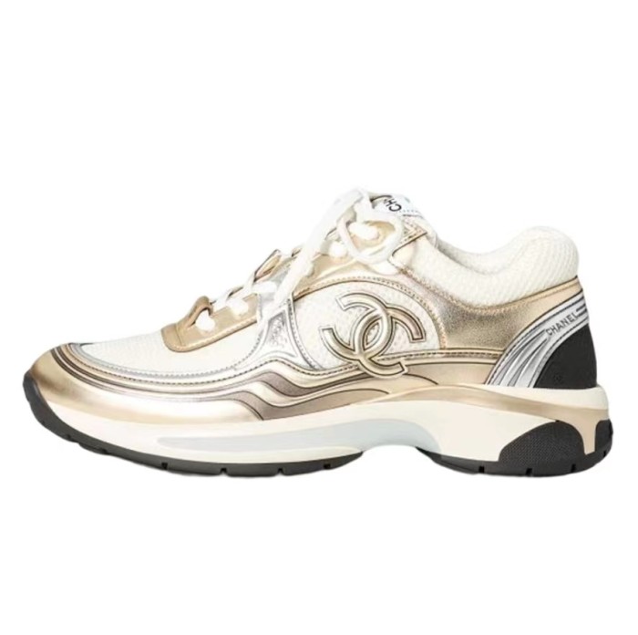 CHANEL Chanel Leather Logo Golden Horn King Low Top Sports Casual Shoes Women's Platinum