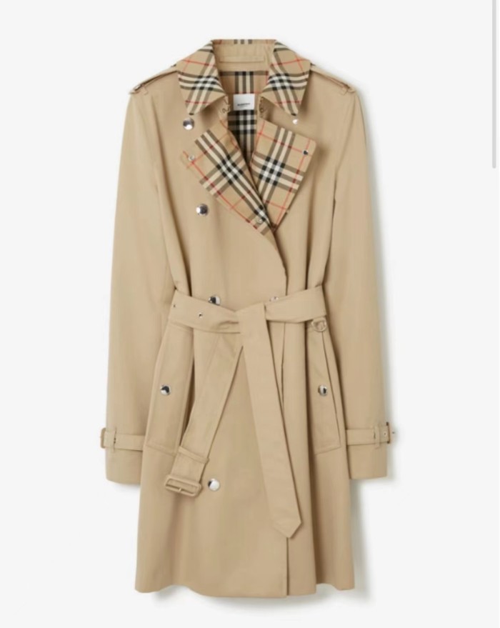 Burberry solid color belted double-breasted mid-length trench coat women's honey color