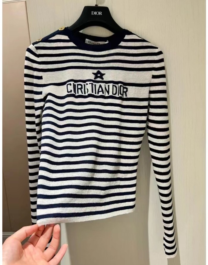 Dior FW22 logo jacquard casual striped long sleeved sweater, women's