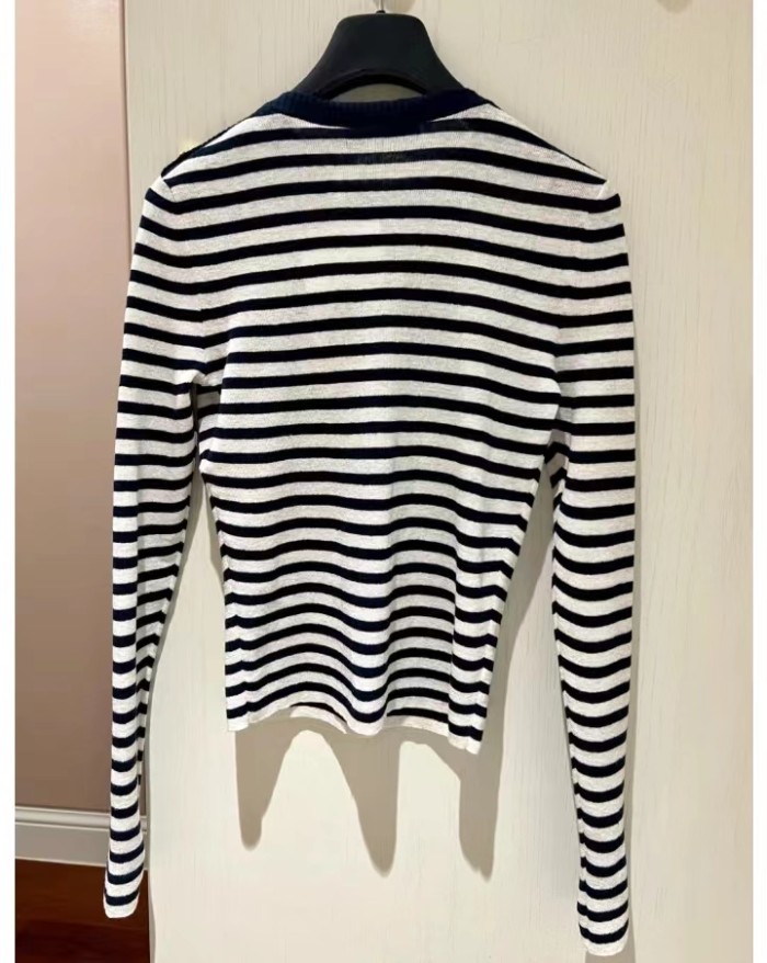Dior FW22 logo jacquard casual striped long sleeved sweater, women's