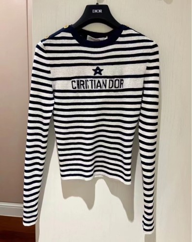 Dior FW22 logo jacquard casual striped long sleeved sweater, women's