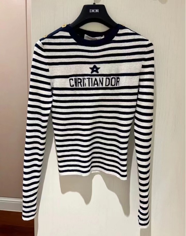 Dior FW22 logo jacquard casual striped long sleeved sweater, women's
