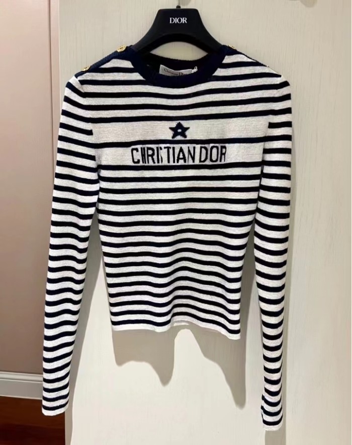 Dior FW22 logo jacquard casual striped long sleeved sweater, women's