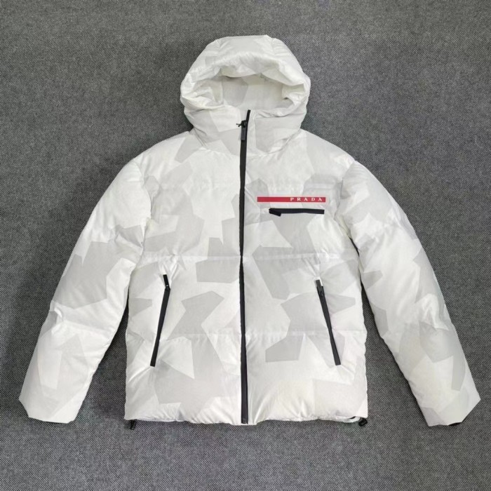 Prada SS23 printed zipper hooded down jacket, men White