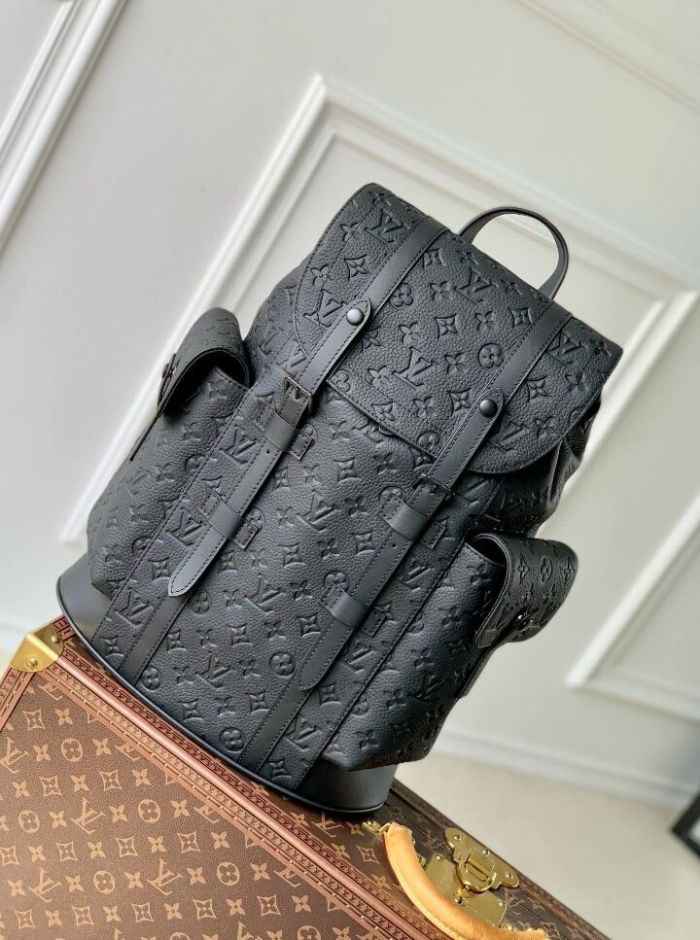 LOUIS VUITTON CHRISTOPHER Logo Printed Backpack Men's Black