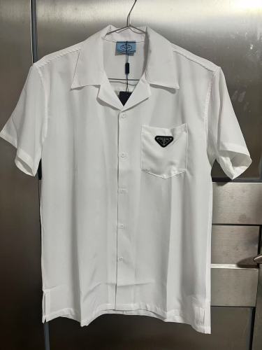 PRADA Prada SS24 solid color logo badge single button short sleeve shirt men's white