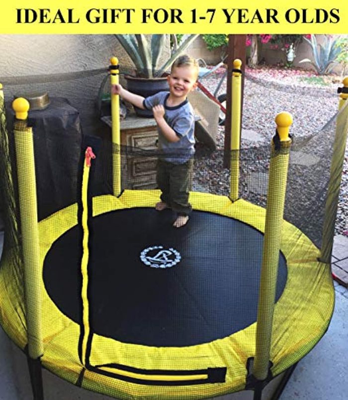Recreational Trampolines Birthday Gifts for Children. 60 Trampoline for Kids 5FT Indoor Outdoor Trampoline with Enclosure Net Mini Baby Toddler Trampoline with Basketball Hoop 
