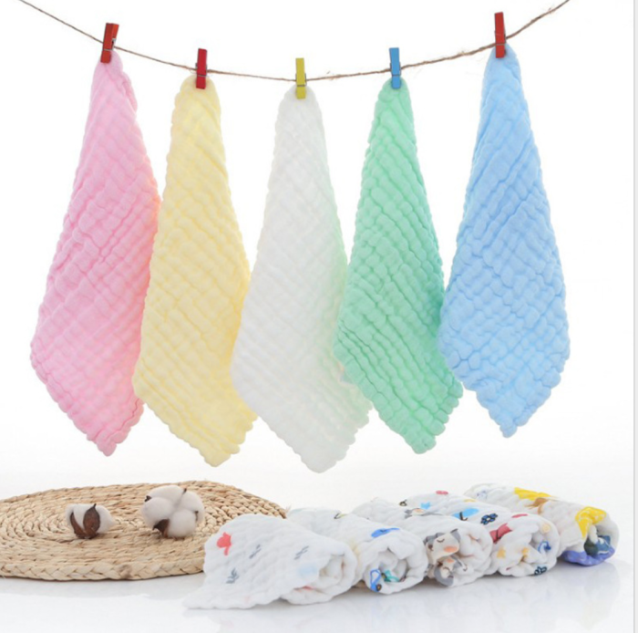 AD23កន្សែងដៃកុមារសំរាប់ជូតមុខ ដៃ ទឹកមាត់​ ផលិតពីកប្បាសសុទ្ធ  30cm*30cm