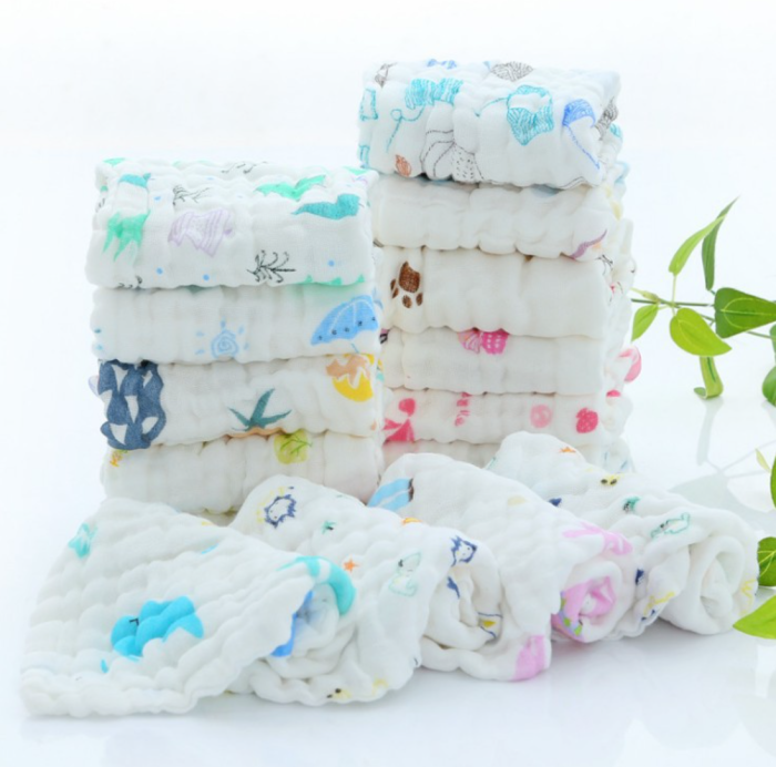 AD23កន្សែងដៃកុមារសំរាប់ជូតមុខ ដៃ ទឹកមាត់​ ផលិតពីកប្បាសសុទ្ធ  30cm*30cm