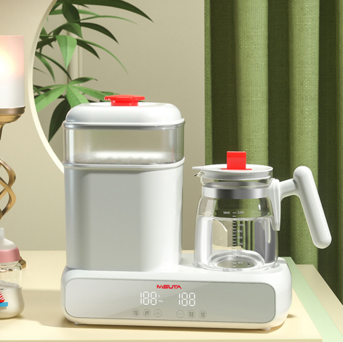 MDXT-19001-1ម៉ាស៊ីនចំហុយសំងួតដបទឹកដោះគោនិងដាំទឹក  ដាក់បាន៤-៦ដប   កំសៀវ ដាំទឹក រក្សាកំដៅអូតូ មានកំចាត់ជាតិក្ល ដាំពុះ នឹងកំណត់អង្សារក្សាកំដៅតាមតំរូវការ ឆុងទឹកដោះគោកូន/តែ​/កាហ្វេបាន 1.2លីត្រ