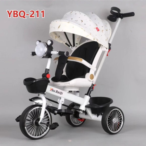 2111Jកង់បីកូនក្មេង មានភ្លេងភ្លើង ដំបូល រនាំង ដងរុញ ដោះចេញបាន កៅអីអង្គុយបង្វិលមុខក្រោយបាន គេងបាន អង្គុយបាន 0ខែដល់6ឆ្នាំប្រើបាន