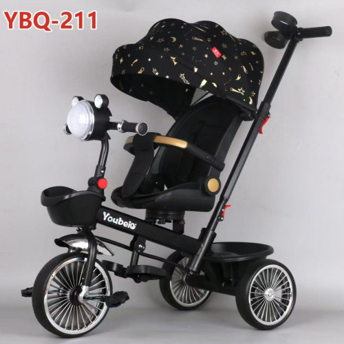 2111Jកង់បីកូនក្មេង មានភ្លេងភ្លើង ដំបូល រនាំង ដងរុញ ដោះចេញបាន កៅអីអង្គុយបង្វិលមុខក្រោយបាន គេងបាន អង្គុយបាន 0ខែដល់6ឆ្នាំប្រើបាន