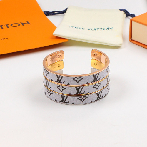 LVB112 White Fashion New Titanium Steel Bracelet Couple Star Flower Leather Semicircle Bracelet