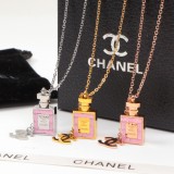 CHN66  18K Titanium Plated Steel Diamond Color Gold Couple Pink Diamond Perfume Bottle Necklace