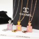 CHN66  18K Titanium Plated Steel Diamond Color Gold Couple Pink Diamond Perfume Bottle Necklace