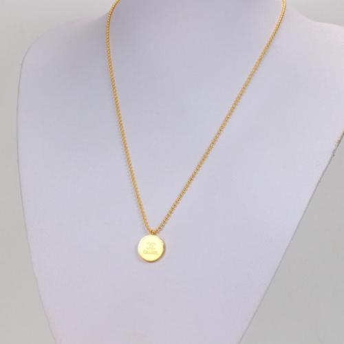 CHN75 18K Titanium Steel Color Gold Round Bead Chain Pendant Couple Necklace